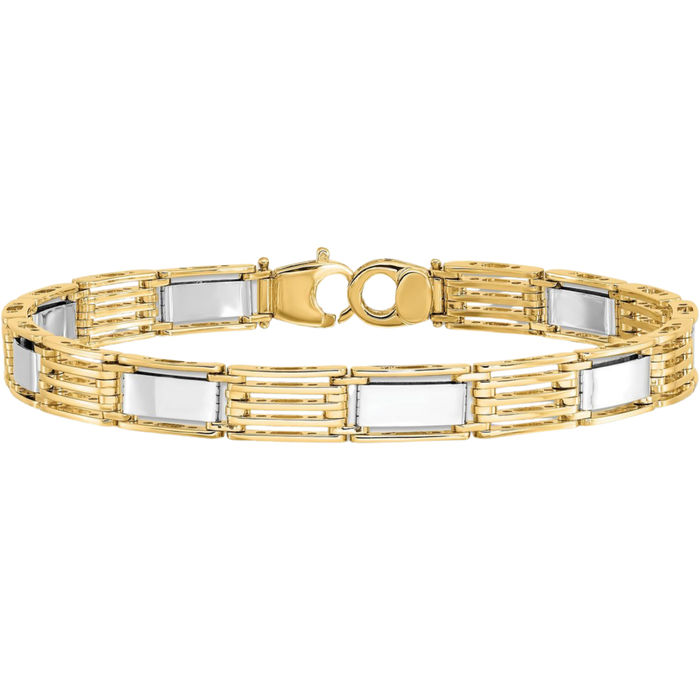 14K Solid Two Tone Gold Mens Link Chain Bracelet