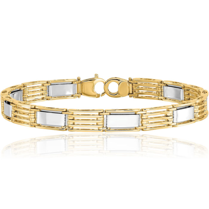 14K Solid Two Tone Gold Mens Link Chain Bracelet