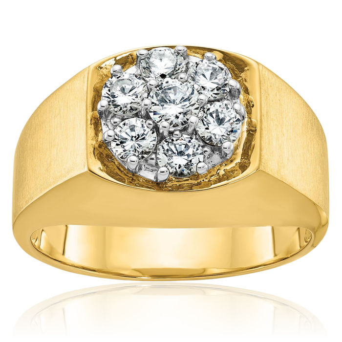 14K Solid Two Tone Gold Mens Round Diamond Statement Ring