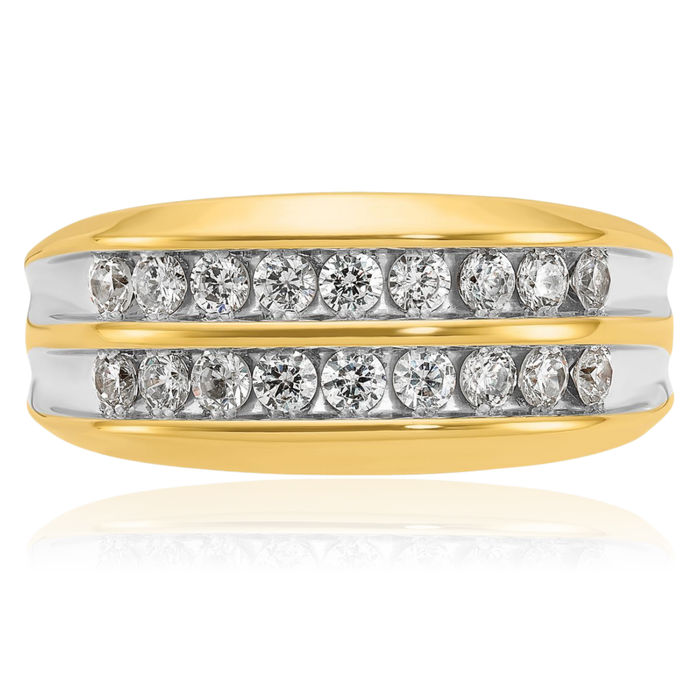 14K Solid Two Tone Yellow White Gold Mens Row Diamond Wedding Band Ring