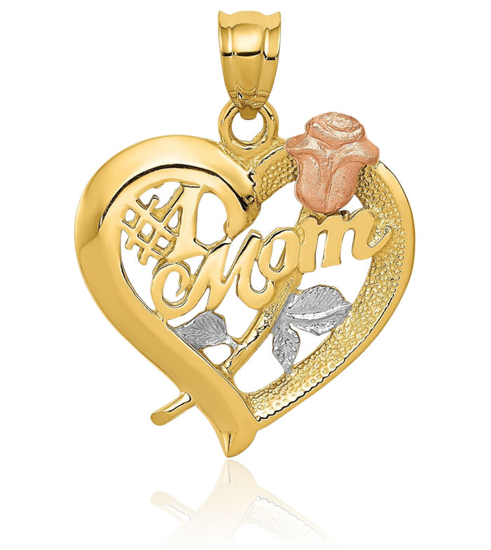 14K Solid Two Tone Gold Mom Necklace Mama Charm Mother Pendant