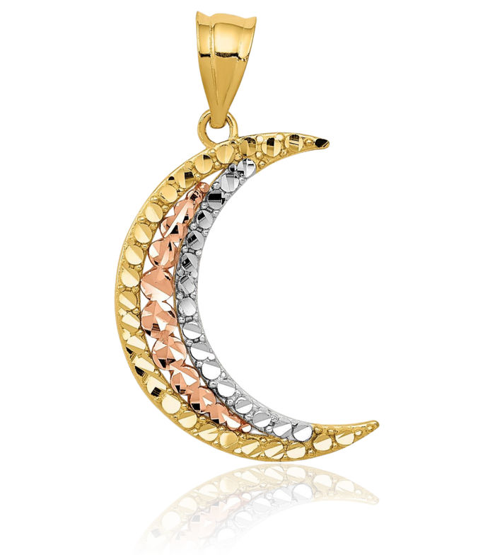 14K Solid Two Tone Gold White Crescent Moon Necklace Chain Pendant Charm Celestial Jewelry