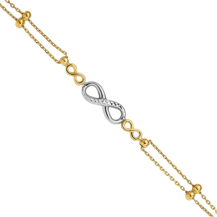 14K Solid Two Tone Gold Multi Strand Infinity Twisted Love Knot Symbol Chain Charm Bracelet