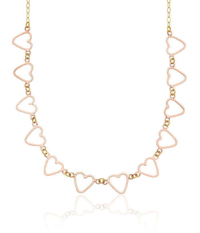 14K Solid Two Tone Gold Oval Cable Heart Necklace Love Pendant Friendship Charm Chain