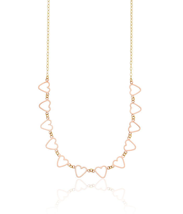 14K Solid Two Tone Gold Oval Cable Heart Necklace Love Pendant Friendship Charm Chain