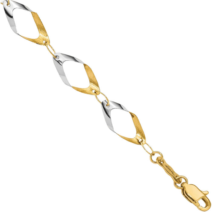 14K Solid Two Tone Yellow White Gold Oval Cable Rolo Link Chain Bracelet