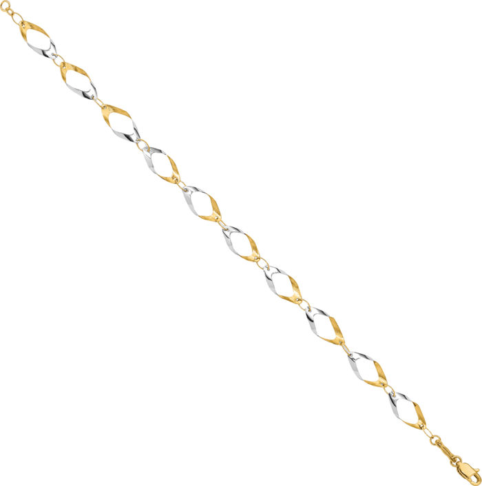 14K Solid Two Tone Yellow White Gold Oval Cable Rolo Link Chain Bracelet