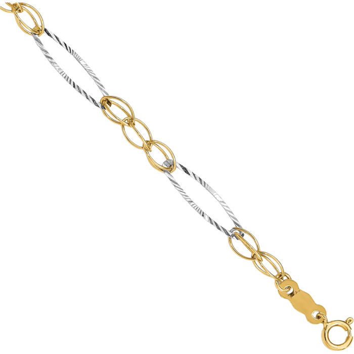 14K Solid Two Tone Gold Oval Chain Bracelet