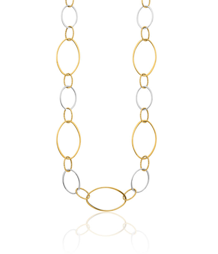 14K Solid Two Tone Gold White Oval Link Necklace Chain