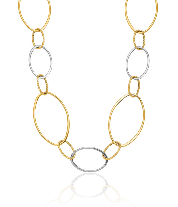 14K Solid Two Tone Gold White Oval Link Necklace Chain