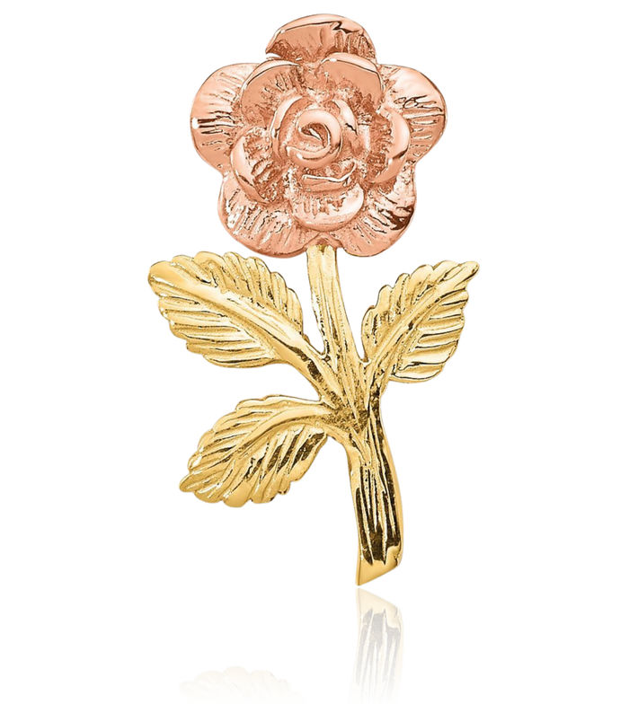 14K Solid Two Tone Gold Pink Rose Flower Floating Chain Slide Pendant Necklace Charm