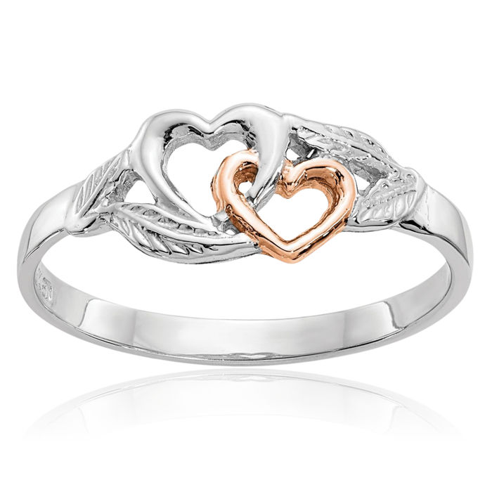 14K Solid Two Tone Rose White Gold Plated Heart Ring Love Band