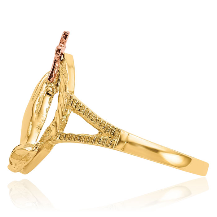 14K Solid Two Tone Gold Jesus Christ Praying Hands Lord Serenity Prayer Holy Cross Ring Christian Religious Band