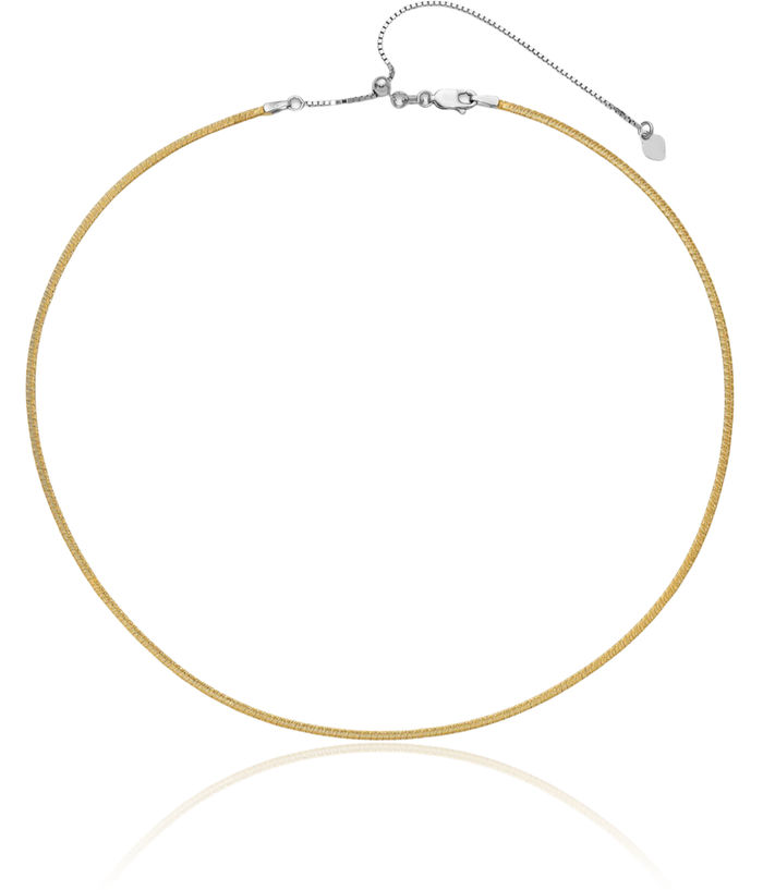 14K Solid Two Tone Gold Reversible 2mm Adjustable Cubetto Omega Snake Chain Herringbone Necklace