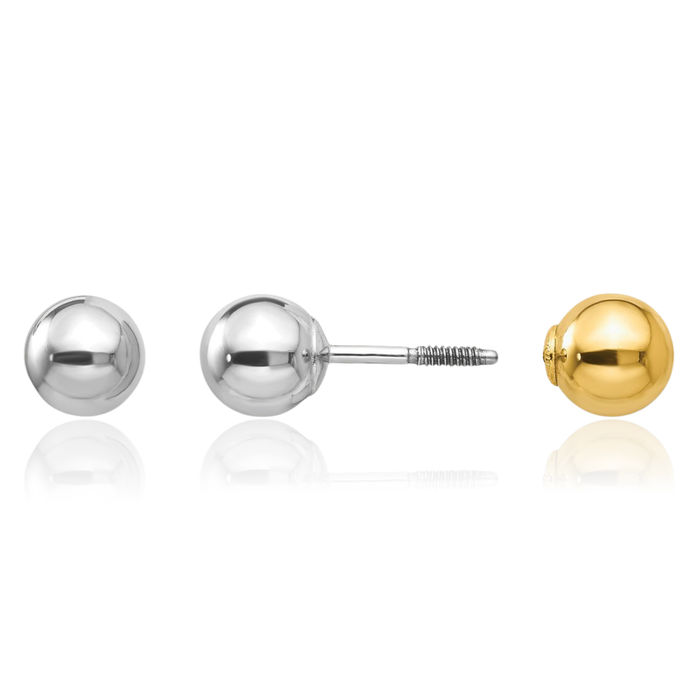 14K Solid Two Tone Gold Reversible 5mm Ball Stud Earrings