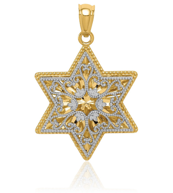 14k Yellow Gold Two-Tone Reversible Filigree Star Of David Pendant 14k Yellow Gold Two-Tone Reversible Filigree Star Of David Pendant