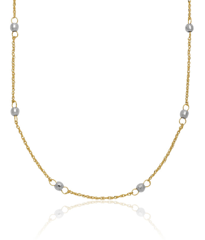 14K Solid Two Tone Gold Rope Bead Chain Necklace