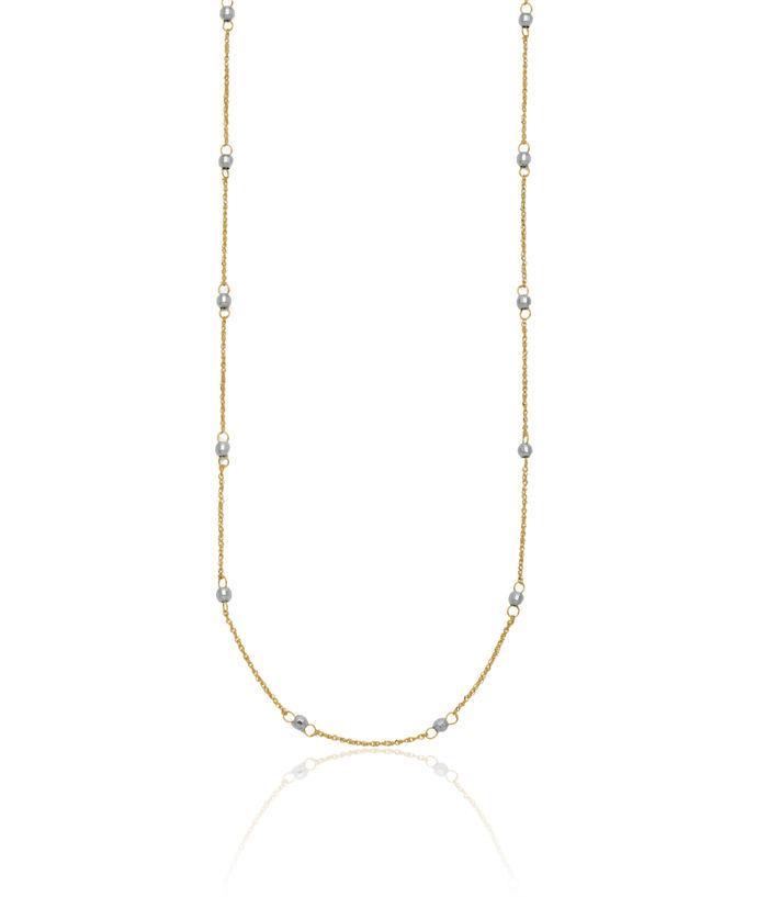 14K Solid Two Tone Gold Rope Bead Chain Necklace