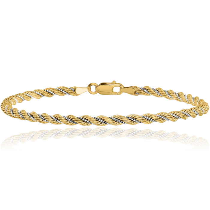 14K Solid Two Tone Gold Rope Chain Bracelet