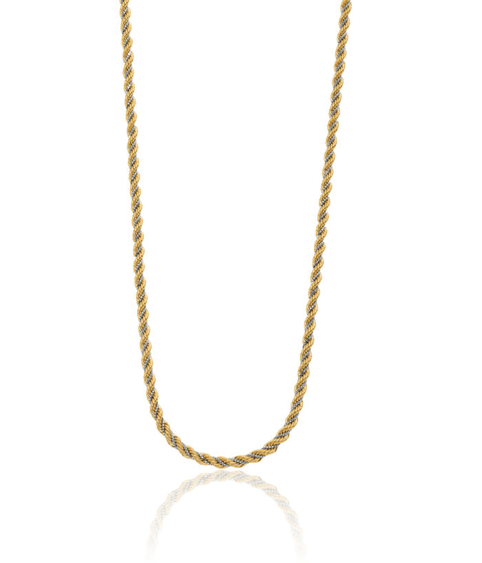 14K Solid Two Tone Gold Rope Chain Twisted Link Necklace