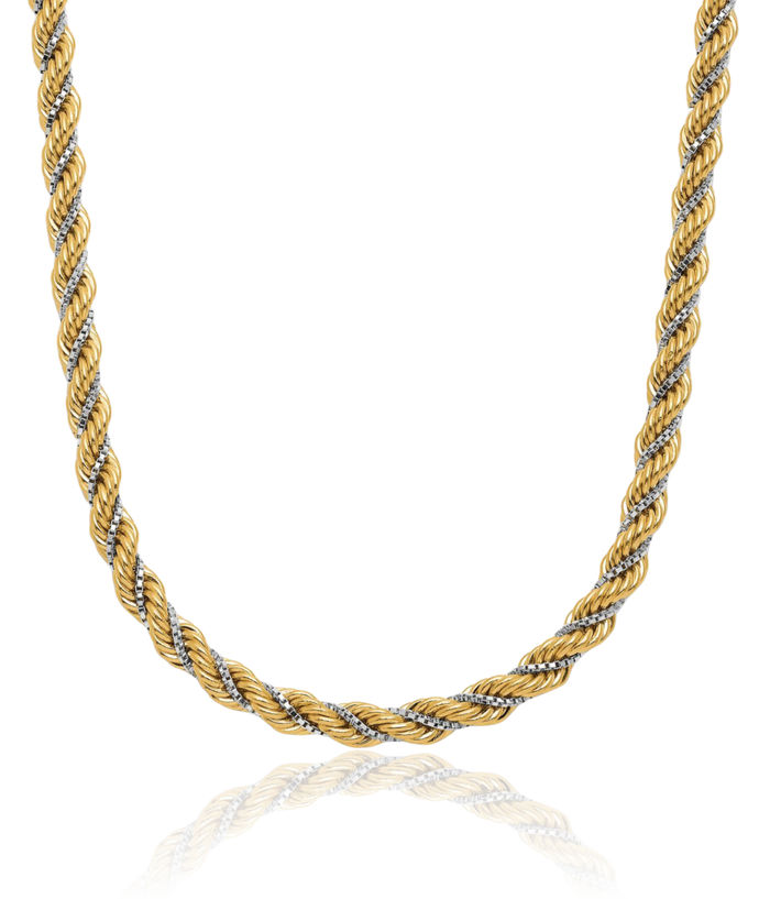 14K Solid Two Tone Gold Rope Chain Twisted Link Necklace