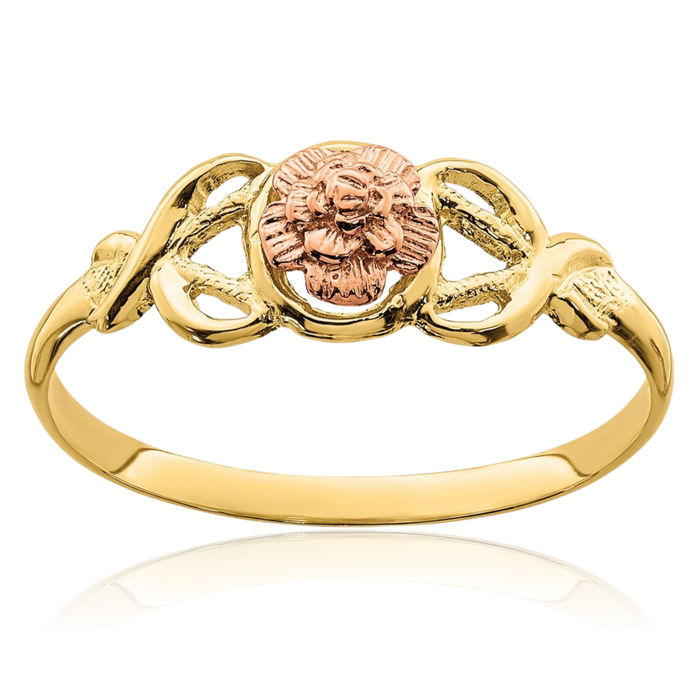 14K Solid Two Tone Gold Rose Flower Ring