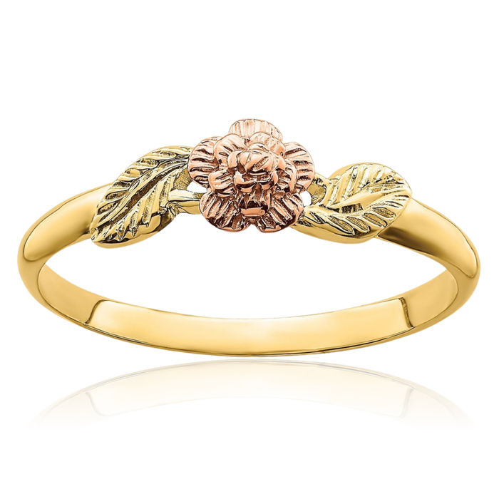 14K Solid Two Tone Gold Rose Flower Ring