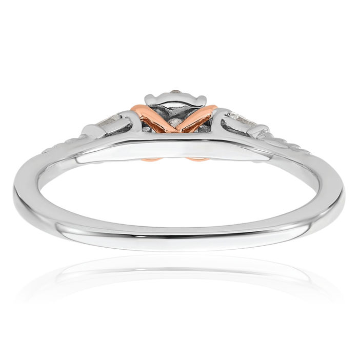 14K Solid Two Tone Rose White Gold Round Baguette Diamond Engagement Ring