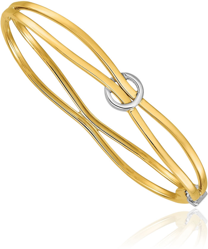14K Solid Two Tone Gold Circle Round Bangle Bracelet
