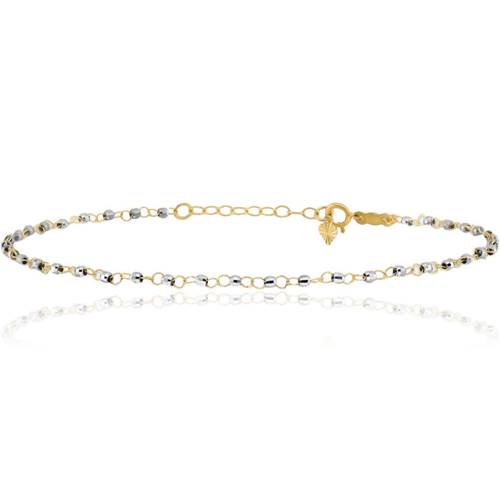 14K Solid Two Tone Gold Circle Round Chain Beads Anklet Summer Beach Foot Ankle Bracelet