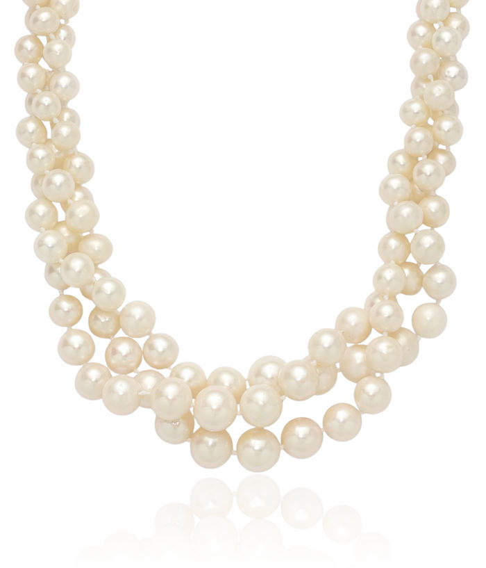 14K Solid Two Tone Yellow White Gold Round Freshwater Cultured Pearl Multi Strand Necklace Chain