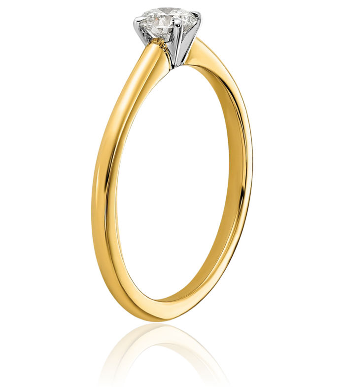 14K Solid Two Tone Gold Round Lab Diamond Solitaire Engagement Ring