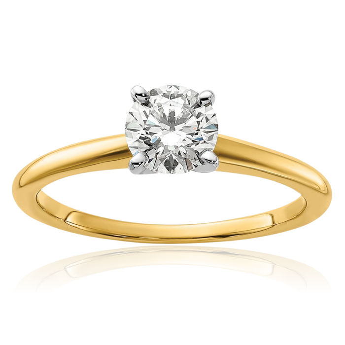 14K Solid Two Tone Gold Round Lab Diamond Solitaire Engagement Ring