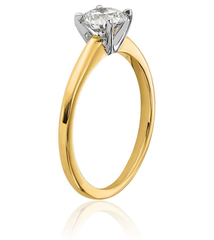 14K Solid Two Tone Gold Round Lab Diamond Solitaire Engagement Ring