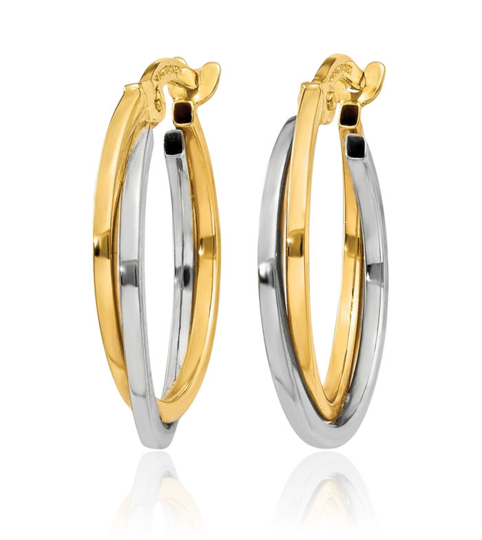 14K Solid Two Tone Gold Round Small Hoop Earrings