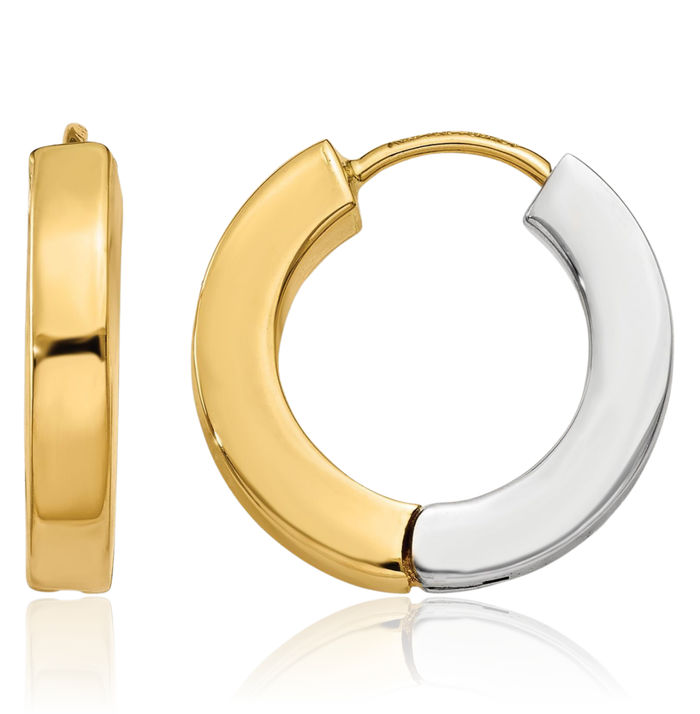 14K Solid Two Tone Gold Round Small Hoop Earrings