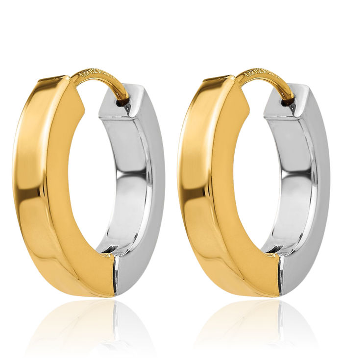 14K Solid Two Tone Gold Round Small Hoop Earrings