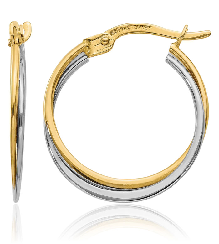 14K Solid Two Tone Gold Round Small Hoop Earrings