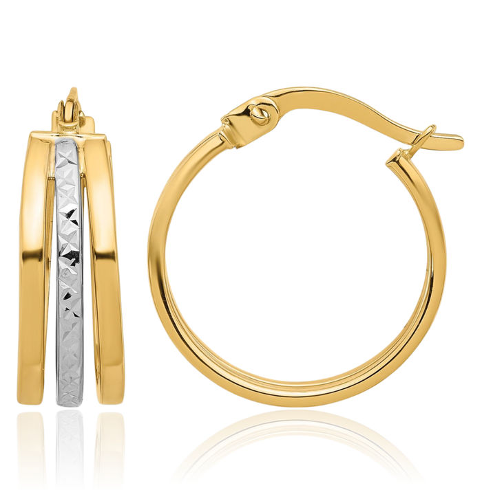 14K Solid Two Tone Gold Round Small Hoop Earrings