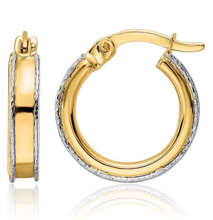 14K Solid Two Tone Gold Round Small Hoop Earrings