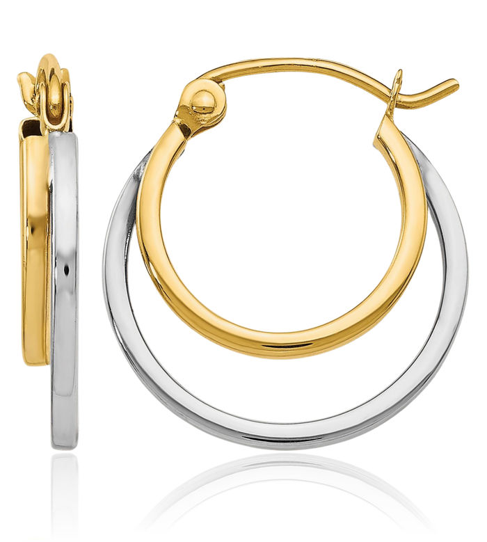 14K Solid Two Tone Gold Small Hoop Earrings