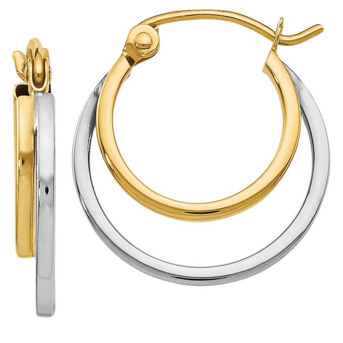 14K Solid Two Tone Gold Small Hoop Earrings