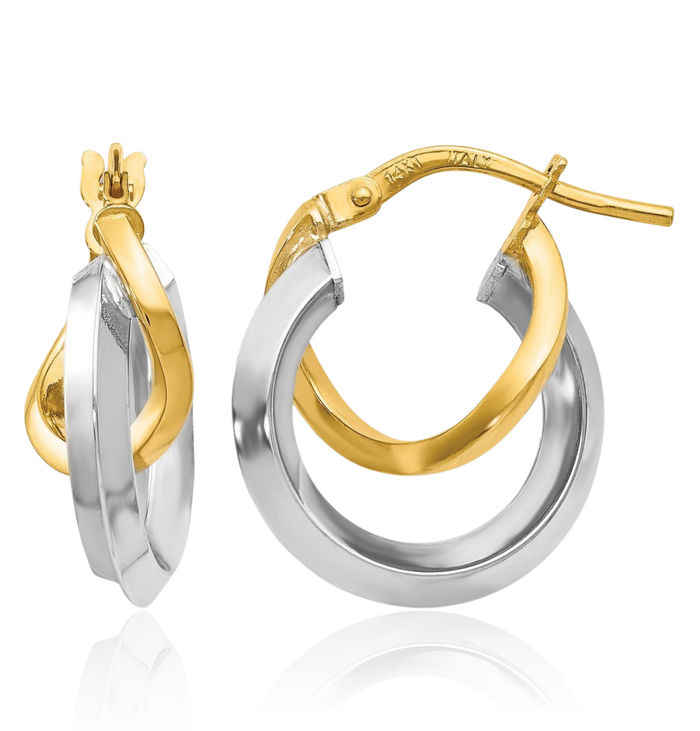 14K Solid Two Tone Gold Small Hoop Earrings