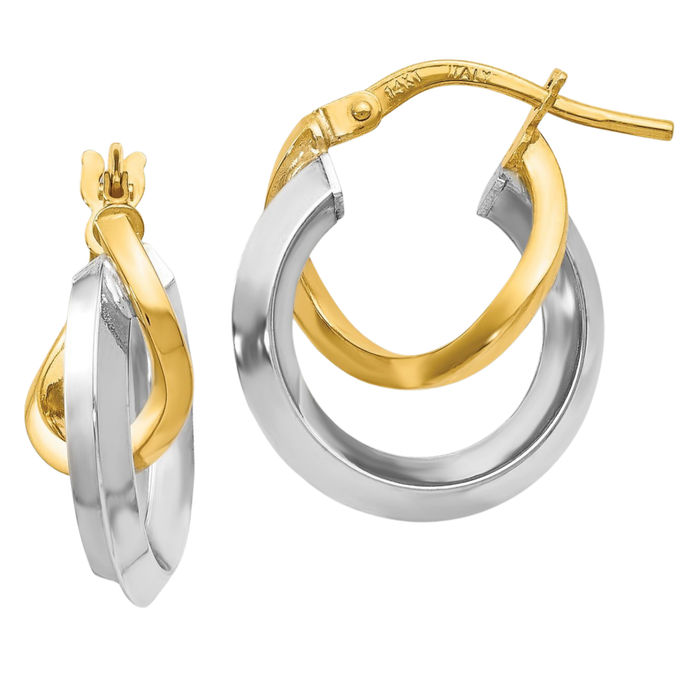 14K Solid Two Tone Gold Small Hoop Earrings