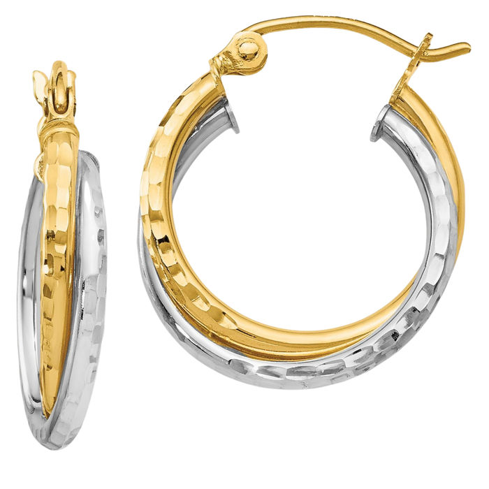 14K Solid Two Tone Gold Small Hoop Earrings