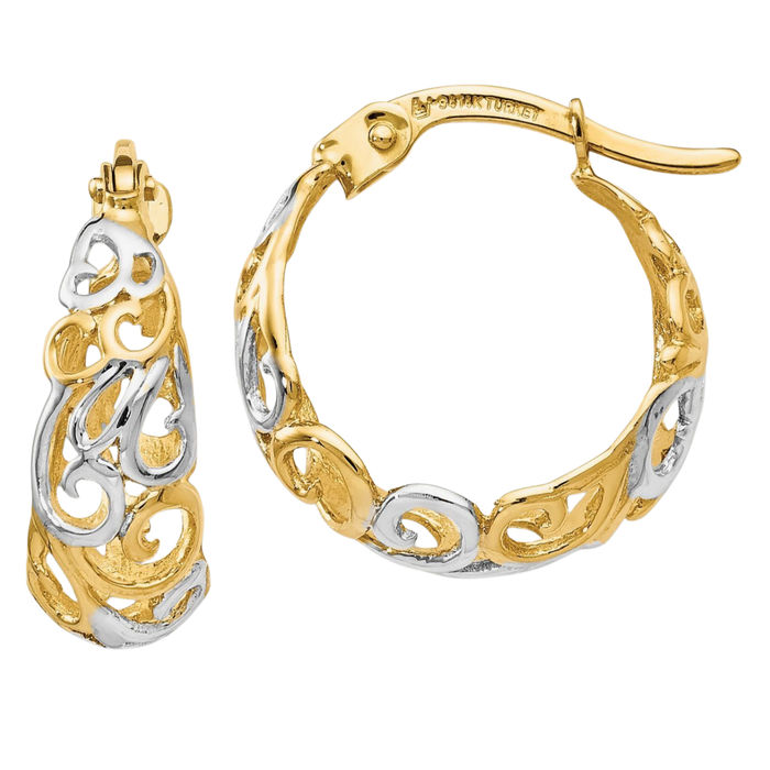 14K Solid Two Tone Gold White Small Hoop Earrings