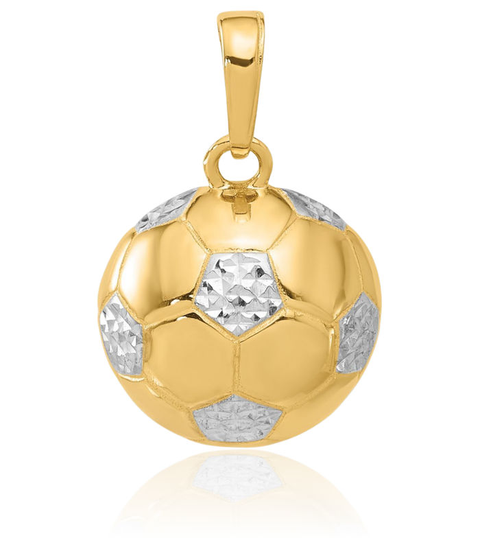 14K Solid Two Tone Yellow White Gold Soccer Ball Necklace Charm Sports Pendant