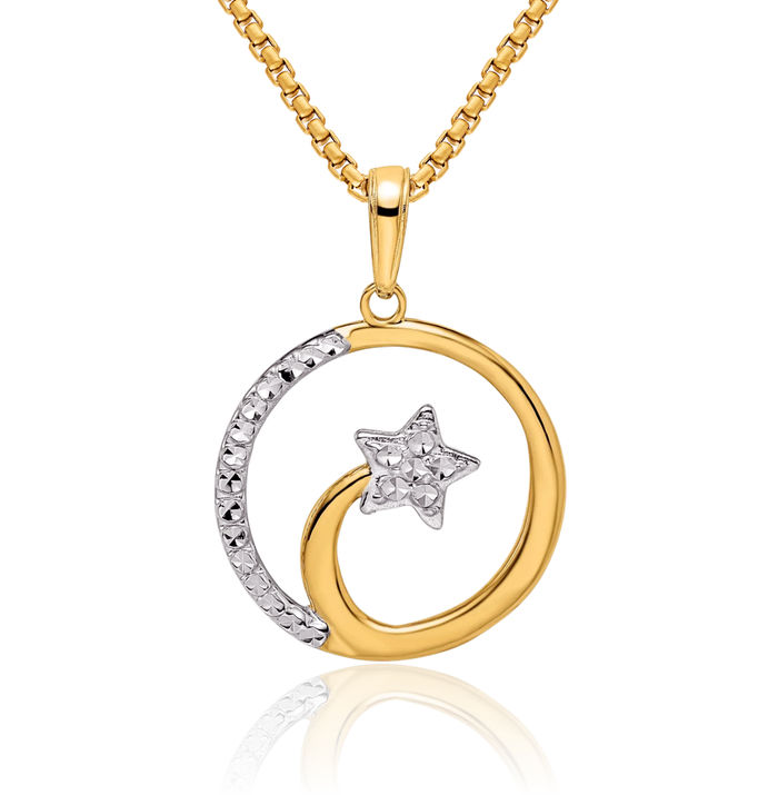 14K Solid Two Tone Yellow White Gold Star Necklace Chain Pendant Charm