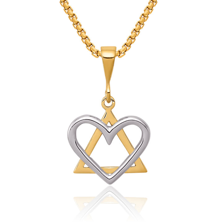 14K Solid Two Tone Gold Star of David Jewish Magen Heart Necklace Judaica Religious Chain Pendant Israel Charm