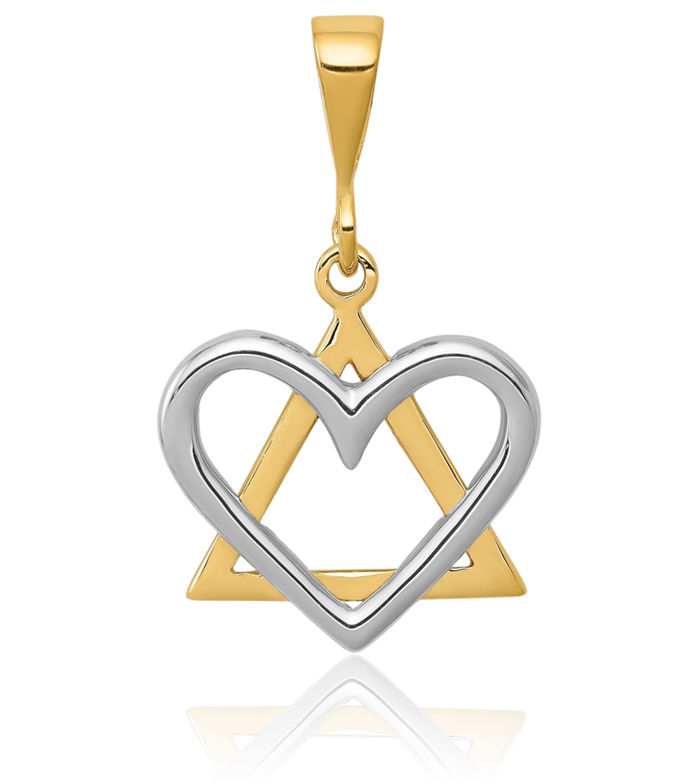 14K Solid Two Tone Gold Star of David Jewish Magen Heart Necklace Judaica Religious Chain Pendant Israel Charm